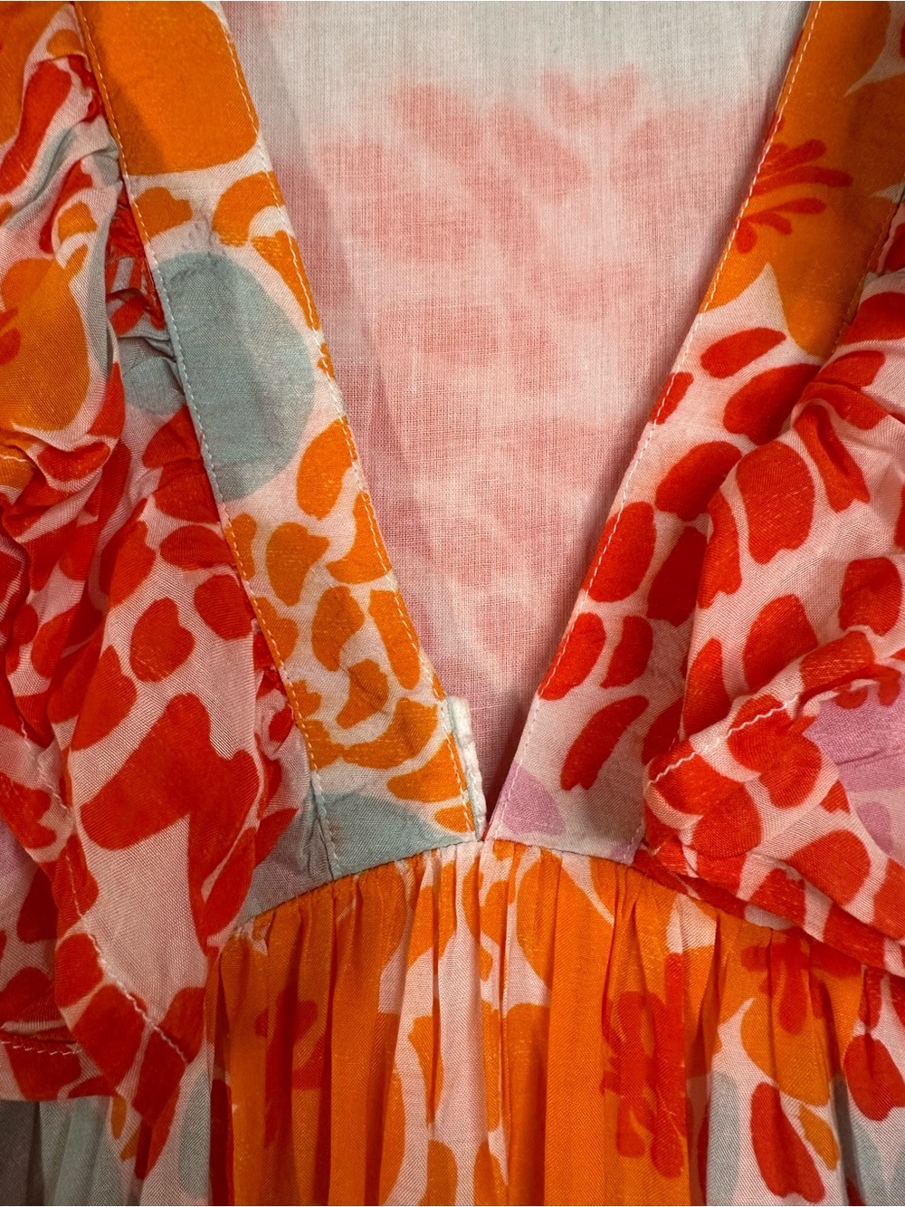 Oliphant Ruffle Maxi Dress Orange Floral Size L Large Vibrant Tropical Resort - Picture 6 of 15